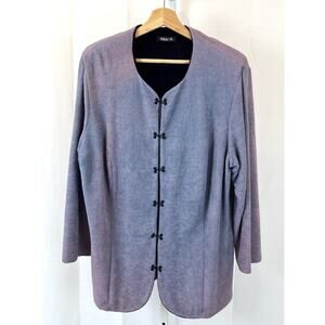 VIKKI VI  1X Plus Rib Textured Blazer Jacket Frog Closure Collarless Blue Purple